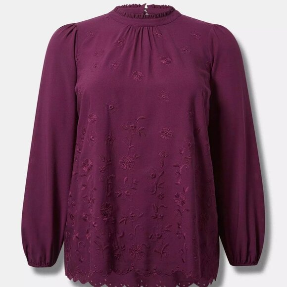 torrid Tops - Torrid Challis Embroidered Cut Out Long Sleeve Blouse